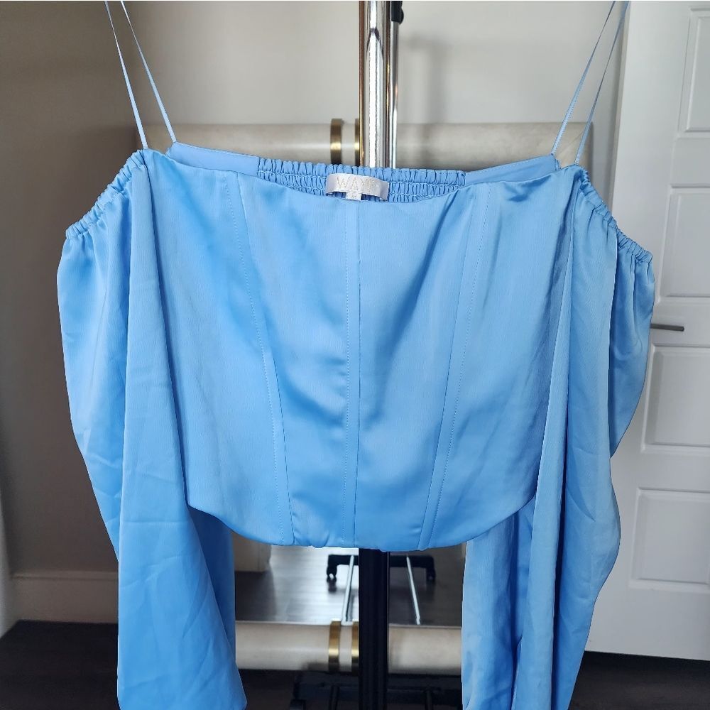 WAYF Corset Long Sleeve Baby Blue Size M - Picture 7 of 9